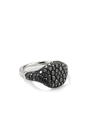 Mini Chevron Pavé Pinky Ring, 18k White Gold & Black Diamonds